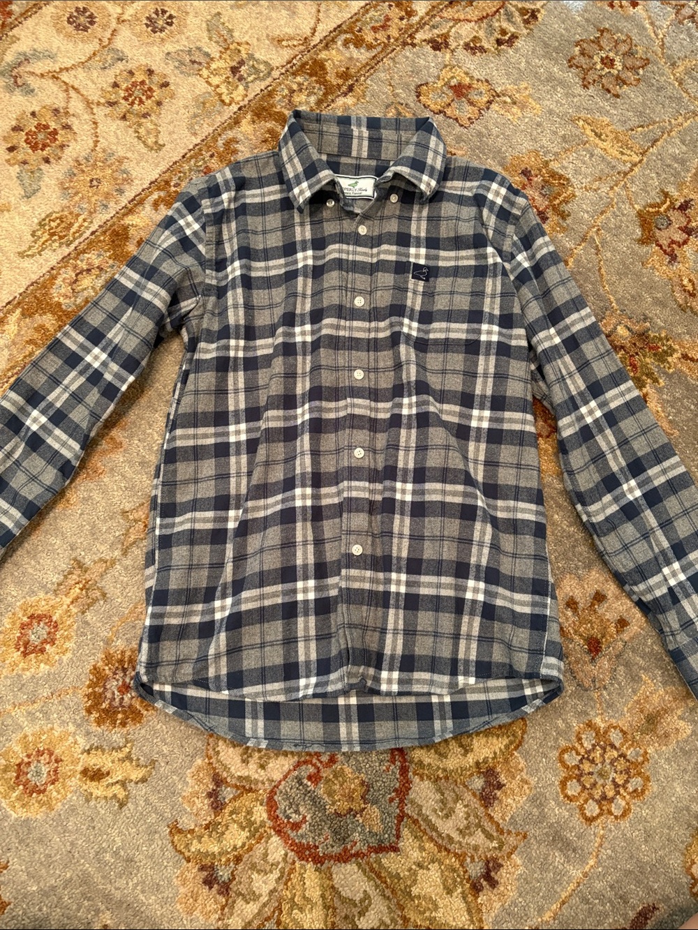 ✨ LIKE NEW ✨ Properly Tied boys Navy and Gray Fleece Plaid Button-Down Shirt, YL